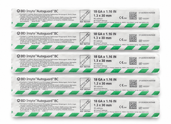 BD Insyte Autoguard BC shielded IV catheters, 18 GA, 5 pack