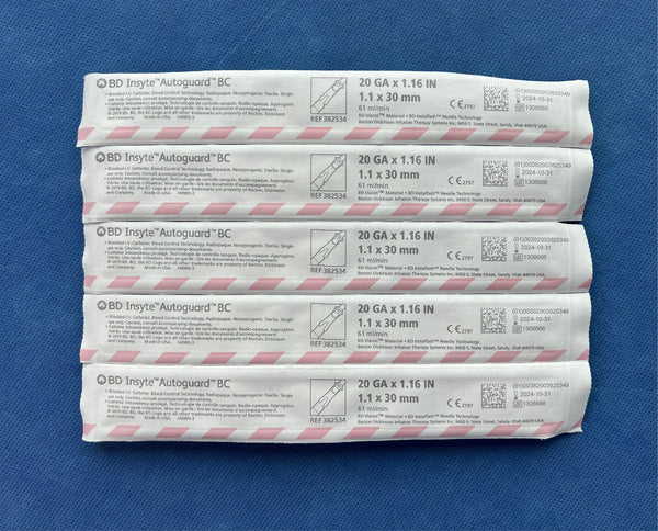 BD shielded IV catheter, 20 gauge, pink