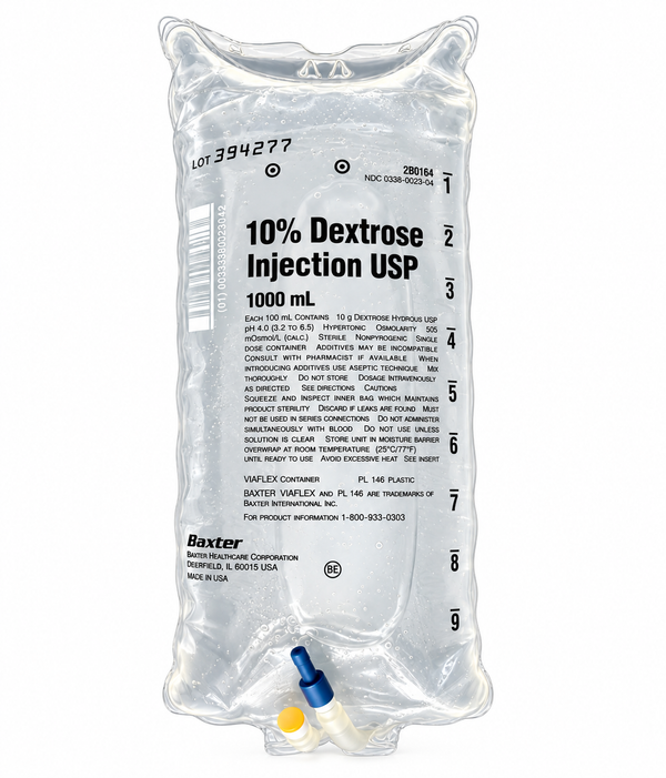 Baxter 10% Dextrose in Water (D10W) IV bag, 1000 mL
