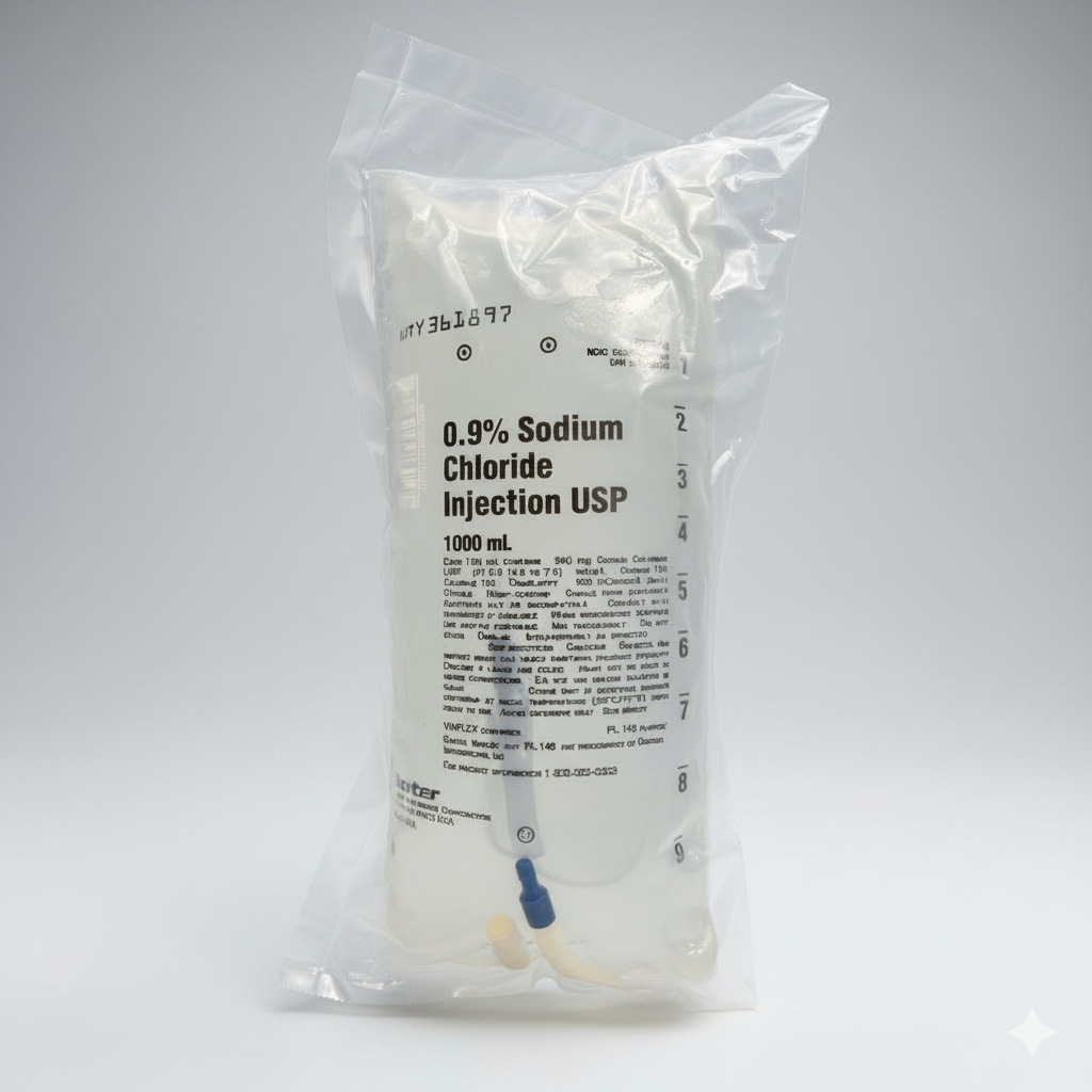 0.9% Sodium Chloride (Normal Saline) for IV Use: Safe for everyone, including pets. Ideal for hydration, medication dilution, and wound care. High-quality, sterile solution ensures reliable performance for medical professionals and pet care.