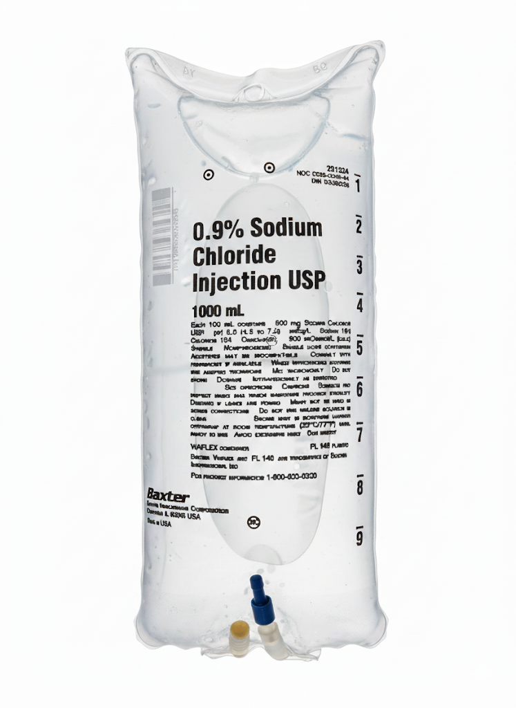 0.9% Sodium Chloride (Normal Saline) for IV Use: Safe for everyone, including pets. Ideal for hydration, medication dilution, and wound care. High-quality, sterile solution ensures reliable performance for medical professionals and pet care.