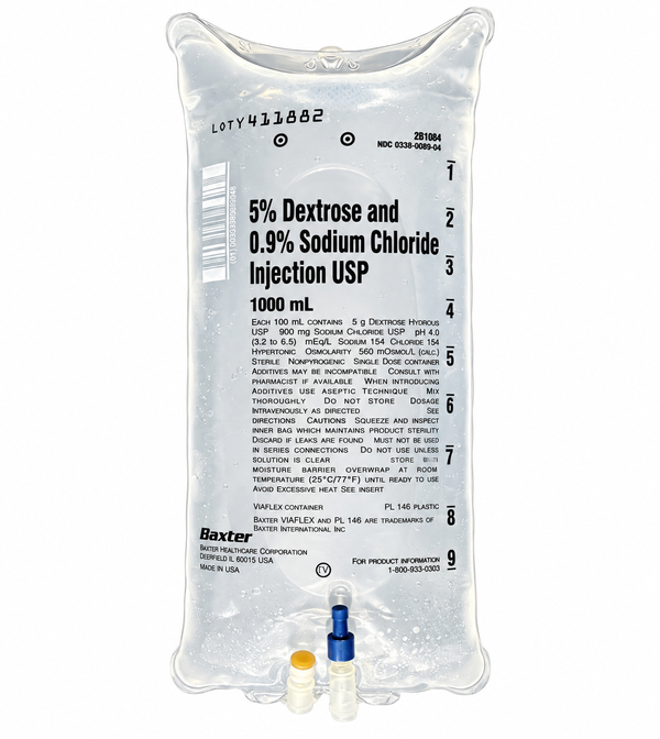 Baxter 5% Dextrose and 0.9% Sodium Chloride (D5NS) IV bag, 1000 mL