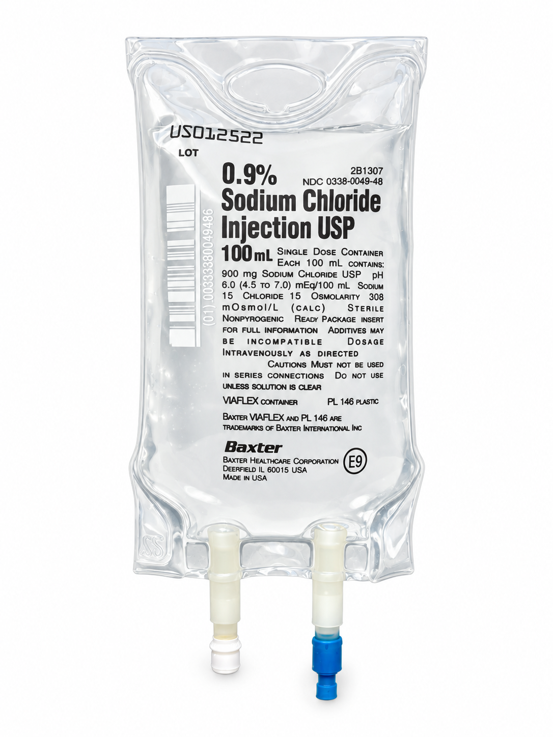 Baxter 0.9% Sodium Chloride normal saline IV bag, 100 mL
