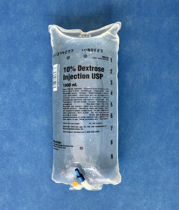 Baxter 10% Dextrose in Water (D10W) IV bag, 1000 mL, front