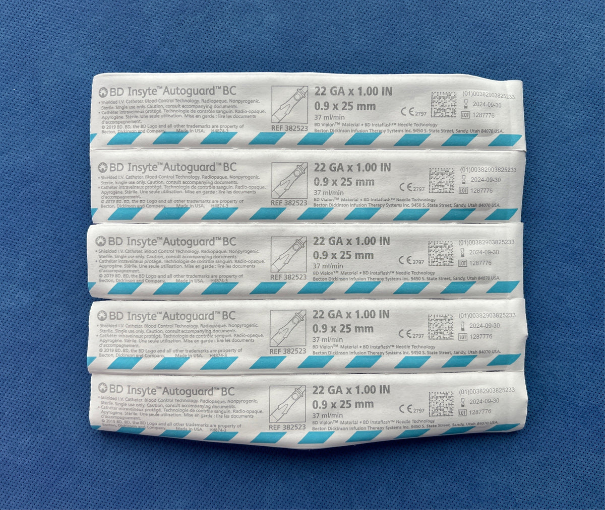 BD shielded IV catheter, 22 gauge, blue