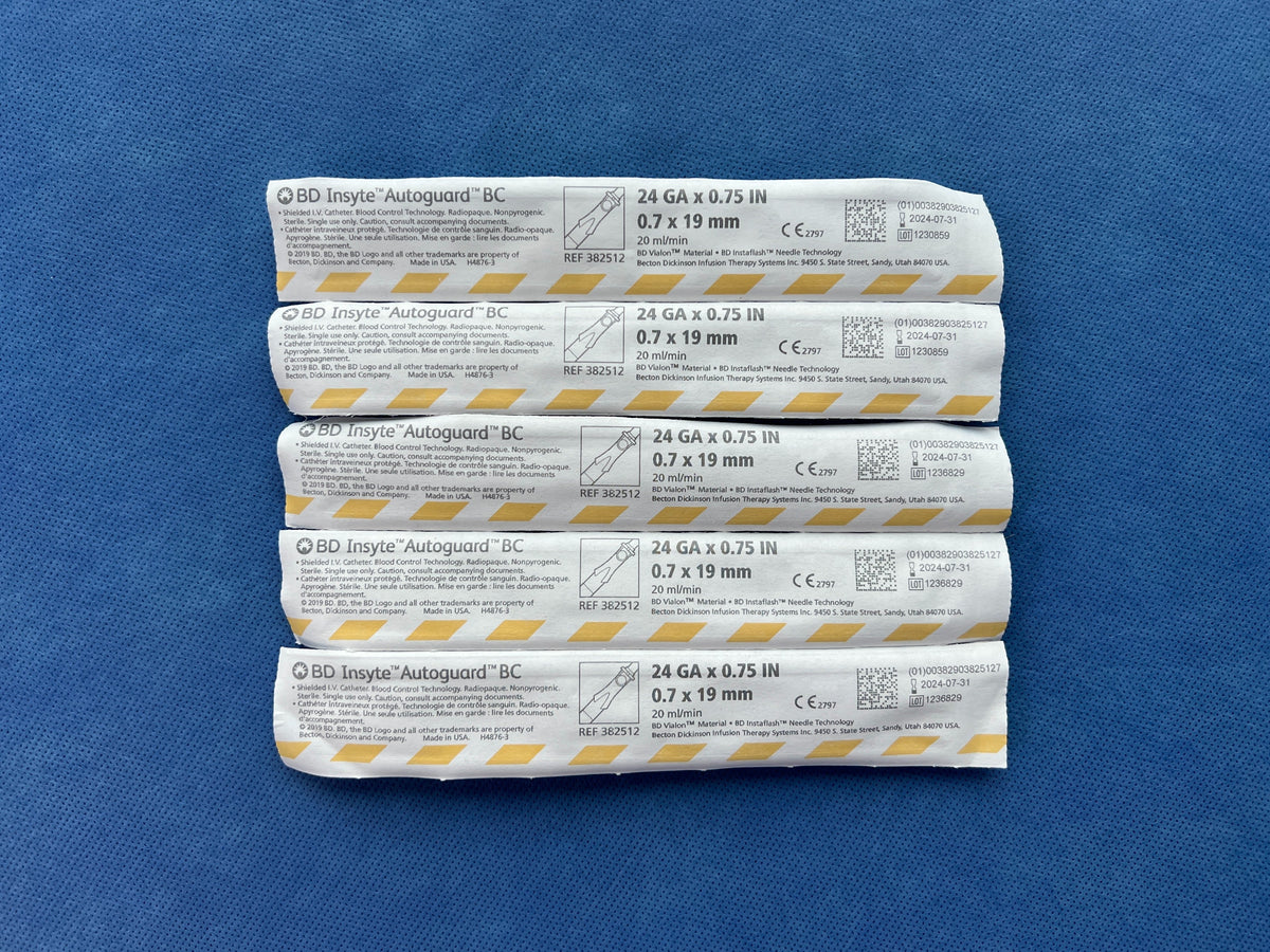 BD shielded IV catheter, 24 gauge, yellow