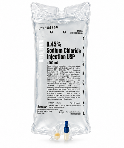 Baxter 0.45% Sodium Chloride half-normal saline IV bag, 1000 mL