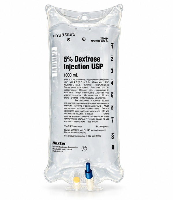 Baxter 5% Dextrose in Water (D5W) IV bag, 1000 mL