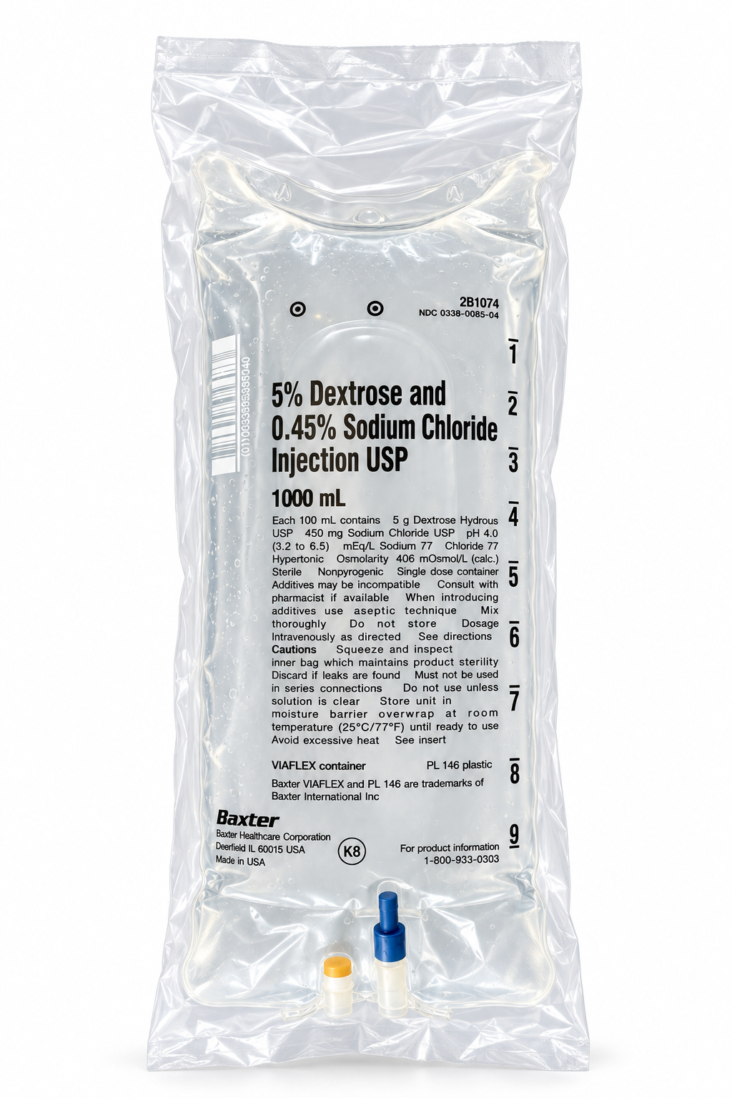 Baxter D5 half-normal saline 1000 mL IV bag in sealed overwrap