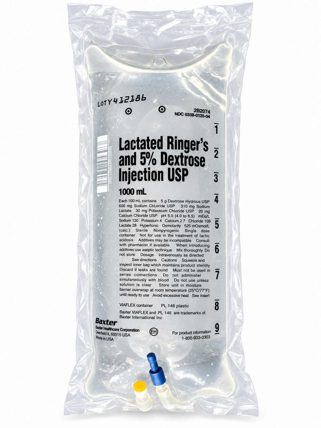 Baxter D5LR 1000 mL IV bag in sealed overwrap