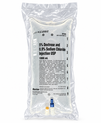 Baxter D5NS 1000 mL IV bag in sealed overwrap