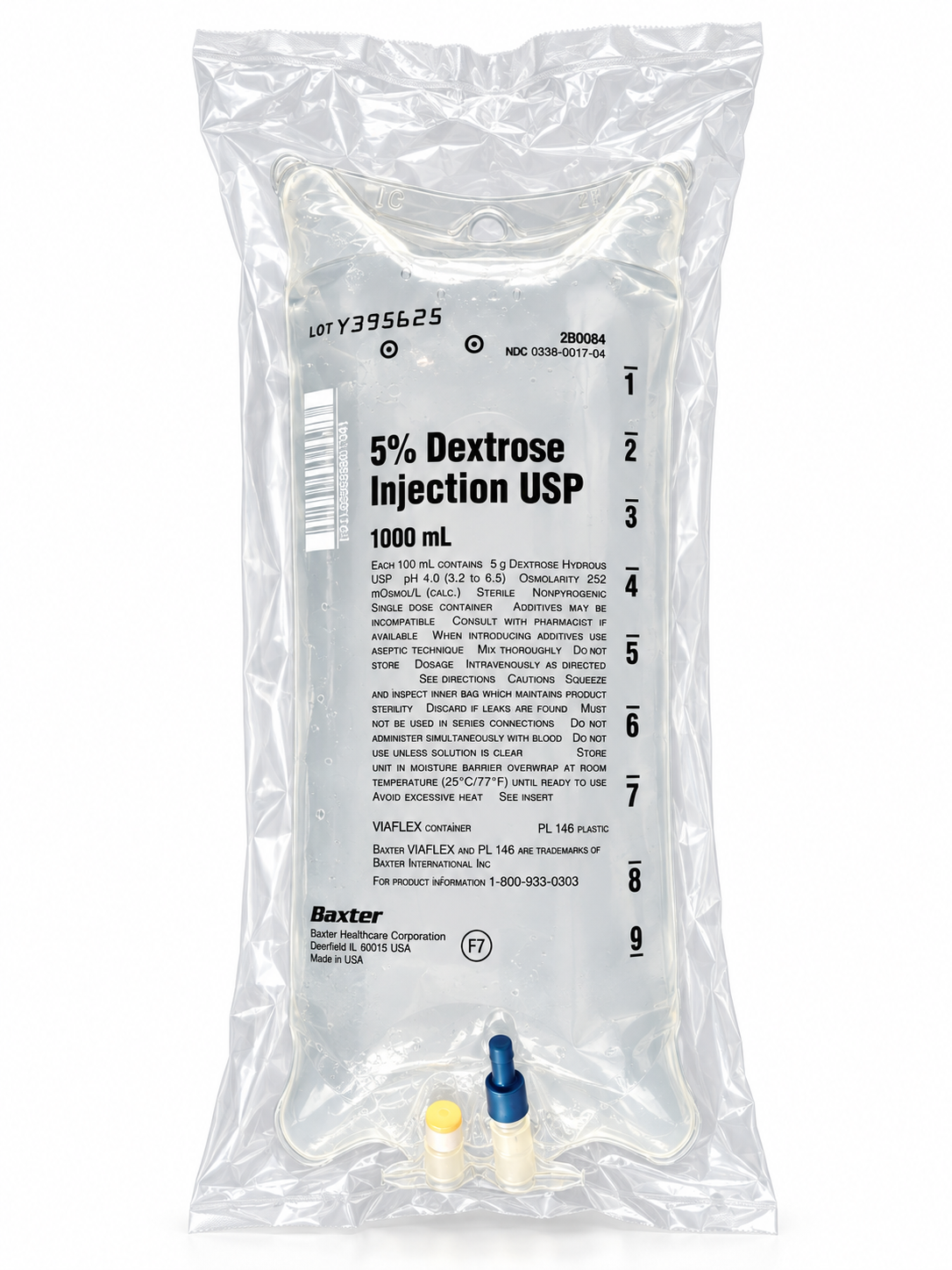 Baxter D5W 1000 mL IV bag in sealed overwrap
