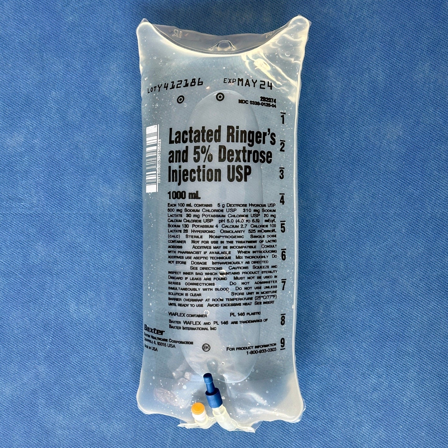 No Rx Required - 5% Dextrose in Lactated Ringer's (D5LR) IV Fluid Bag - 1000mL (1L)