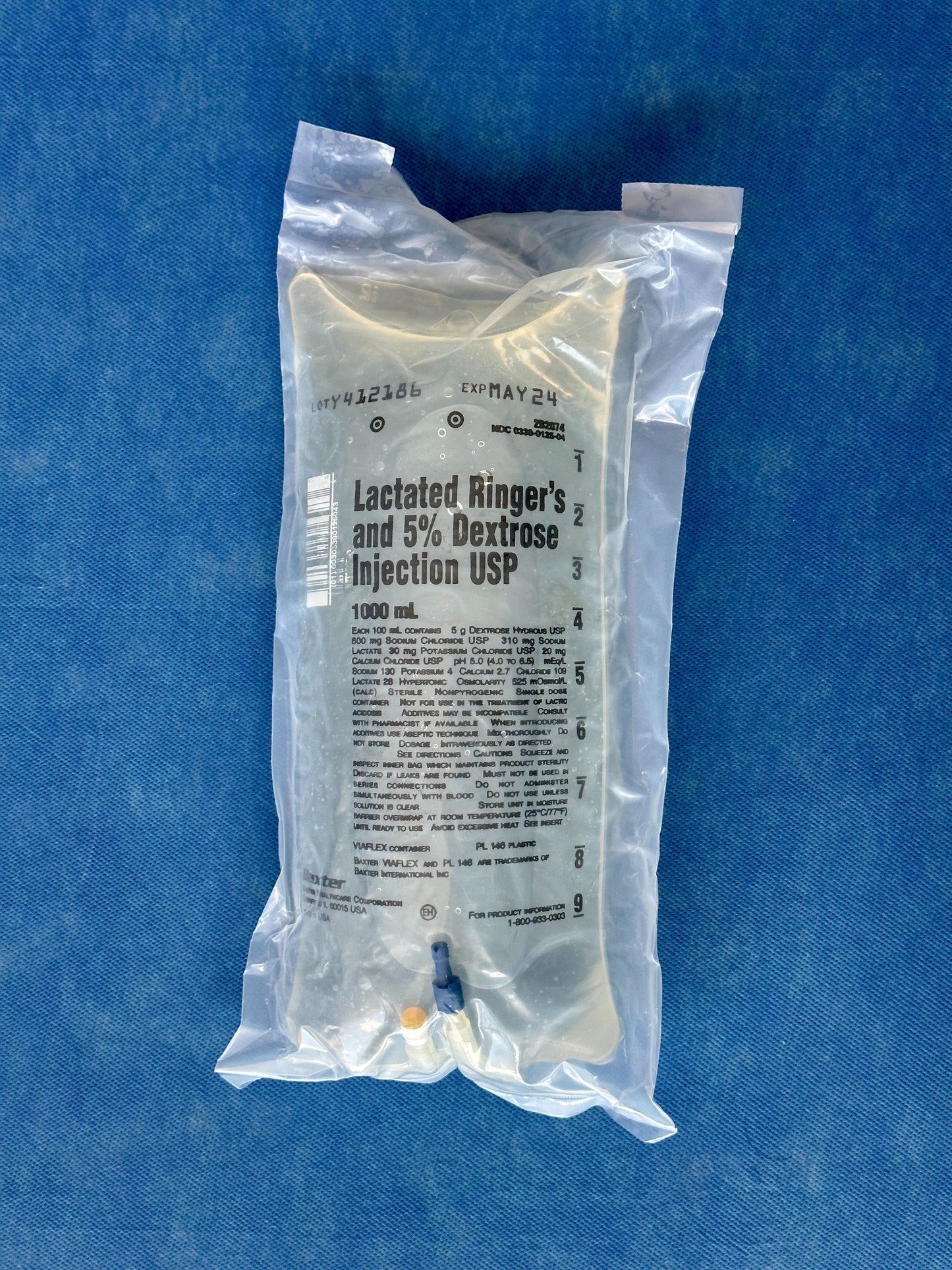 No Rx Required - 5% Dextrose in Lactated Ringer's (D5LR) IV Fluid Bag - 1000mL (1L)