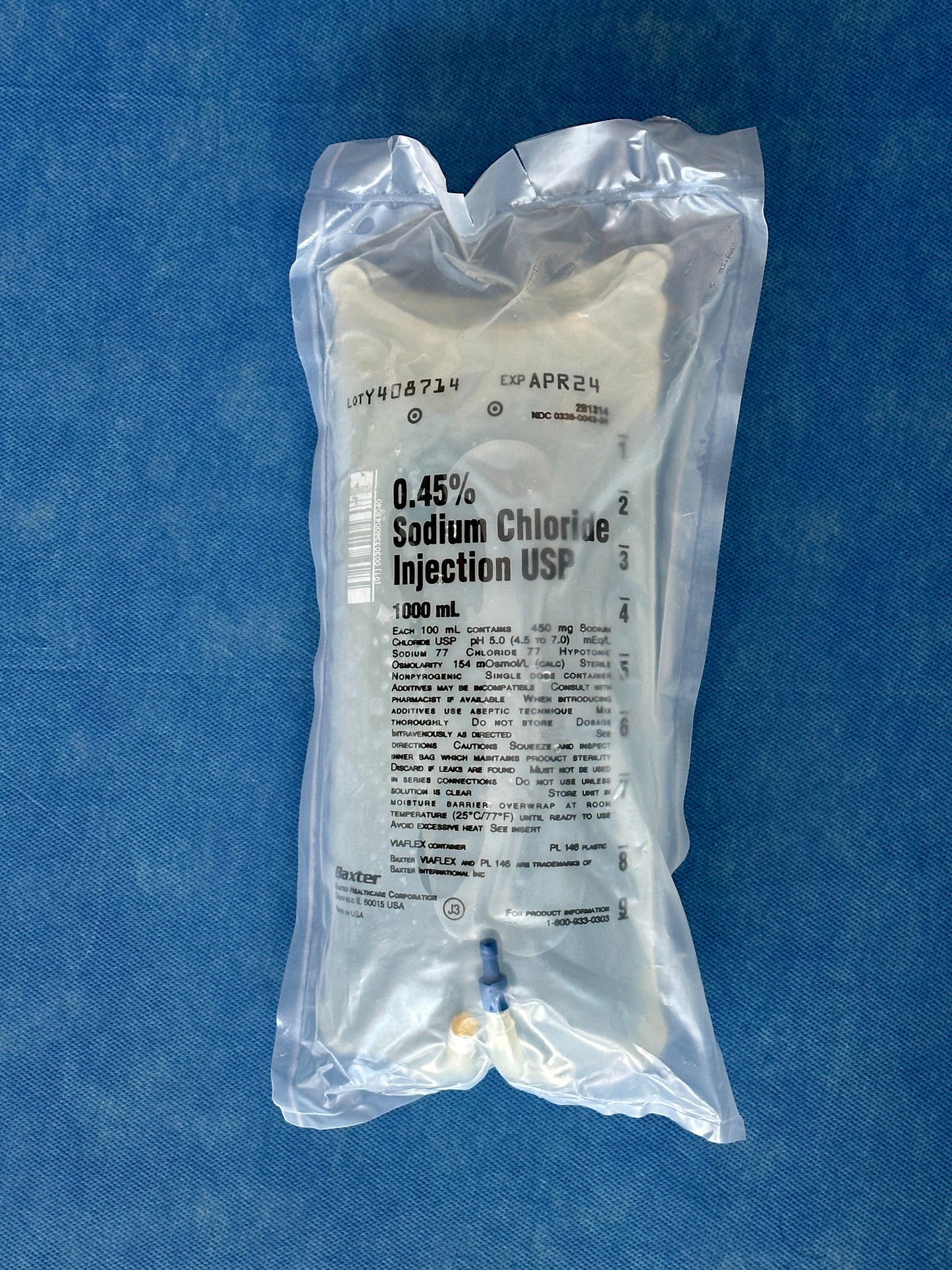 No Rx Required - IV 0.45% Sodium Chloride Fluid Bag (Half-Normal Saline) 1000mL