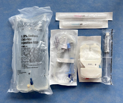 Comprehensive IV Fluid Kit: Includes tubing, catheters, and 0.9% sodium chloride (normal saline) for effective hydration and medical treatments. Ideal for healthcare professionals and emergency use. High-quality materials ensure reliable performance and patient safety