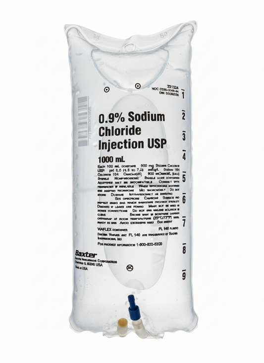 0.9% Sodium Chloride (Normal Saline) for IV Use: Safe for everyone, including pets. Ideal for hydration, medication dilution, and wound care. High-quality, sterile solution ensures reliable performance for medical professionals and pet care.