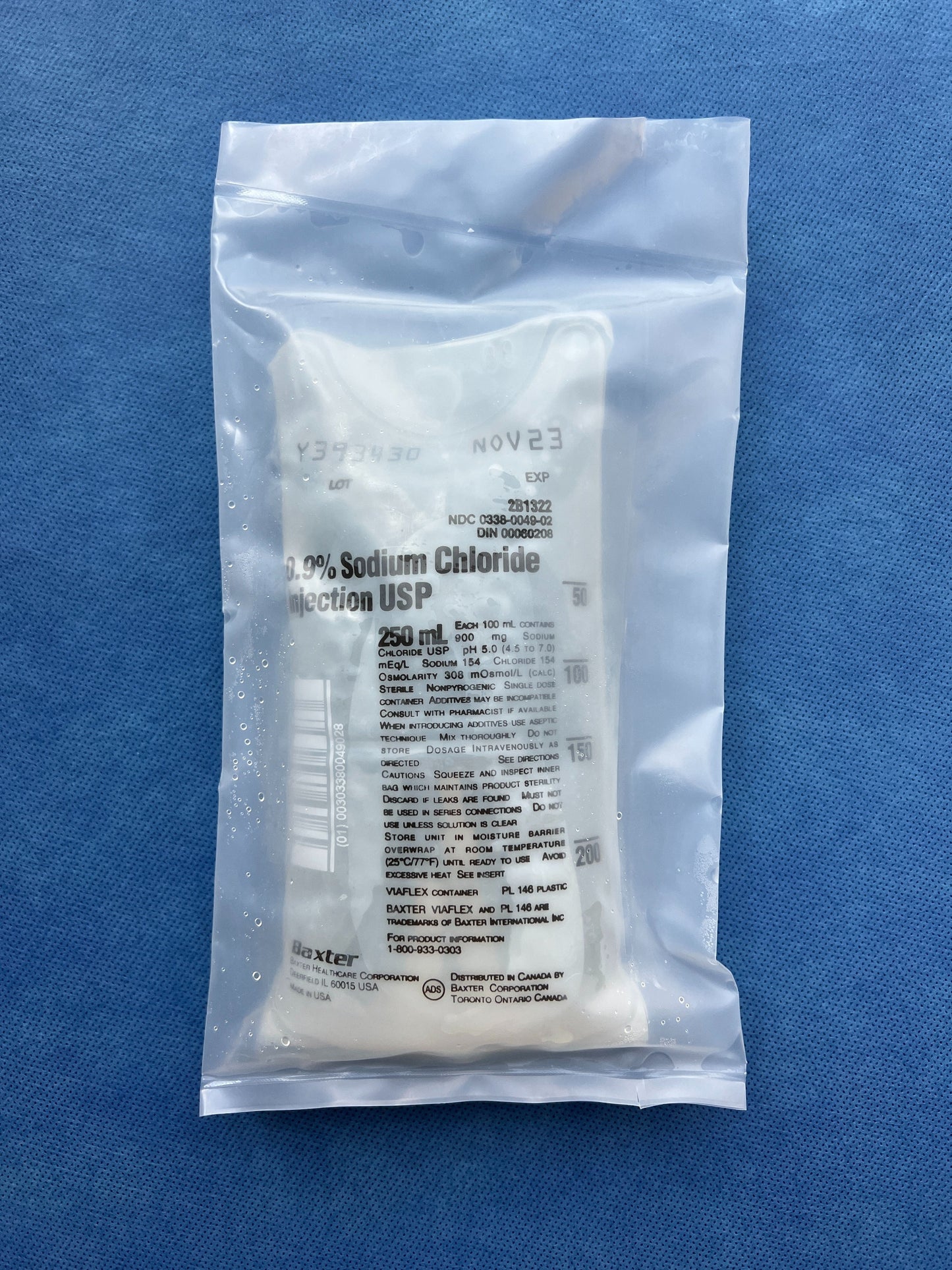 No Rx Required - IV Fluid Bag 0.9% Sodium Chloride (Normal Saline) 250mL