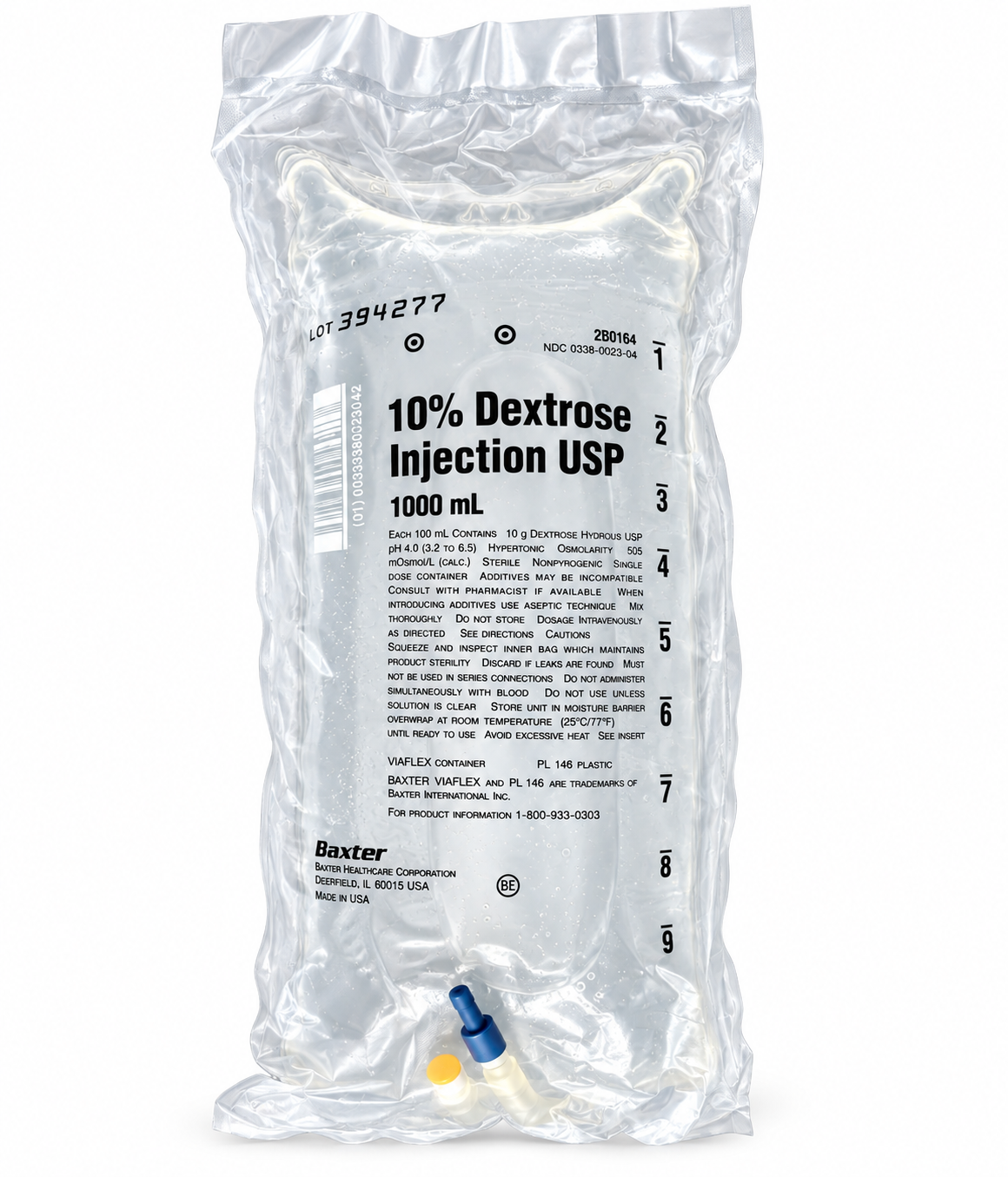 Baxter D10W 1000 mL IV bag in sealed overwrap