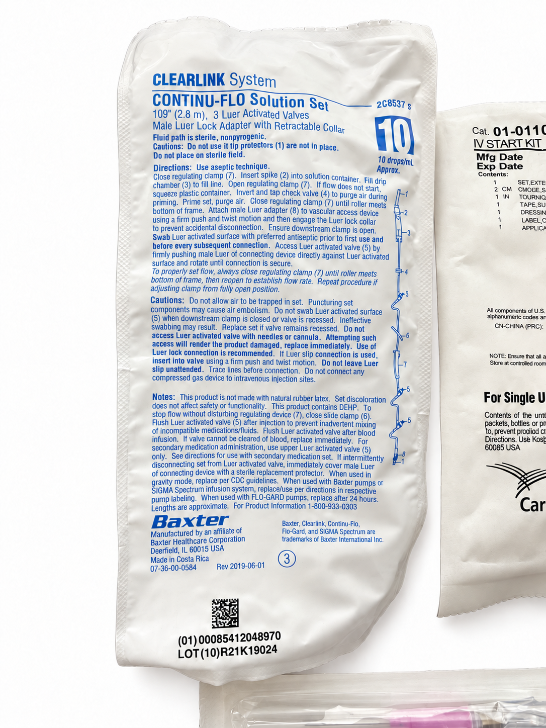 Baxter Clearlink Continu-Flo IV administration set in sealed package