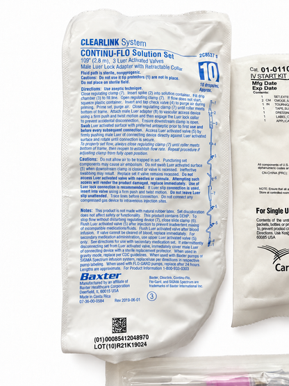 Baxter Clearlink Continu-Flo IV administration set in sealed package