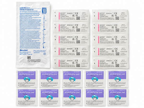 SubQ Refill Pack with Tubing, 10 Safety Needles and Alcohol Prep Pads, 18 to 22 GA