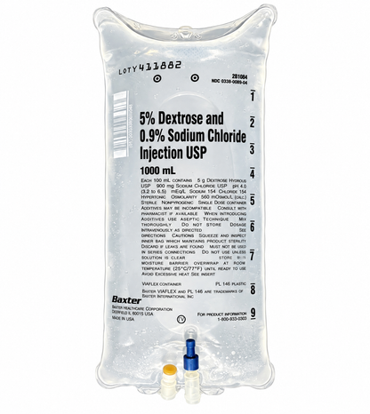 Baxter 5% Dextrose and 0.9% Sodium Chloride (D5NS) IV bag, 1000 mL