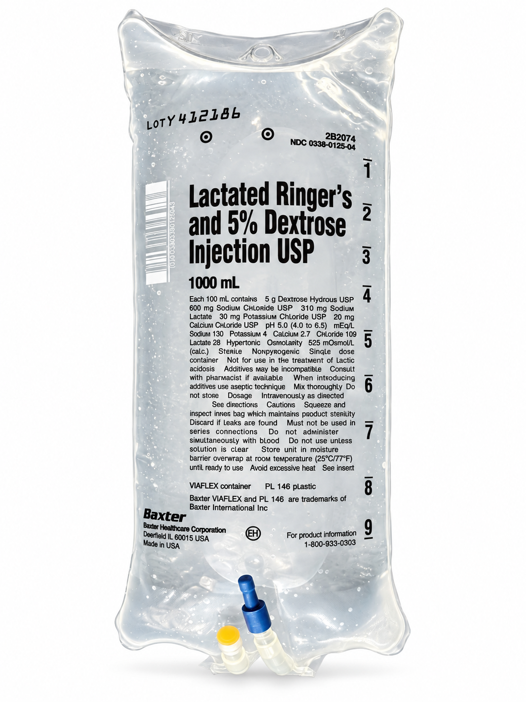 Baxter Lactated Ringer's and 5% Dextrose (D5LR) IV bag, 1000 mL