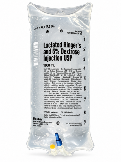 Baxter Lactated Ringer's and 5% Dextrose (D5LR) IV bag, 1000 mL