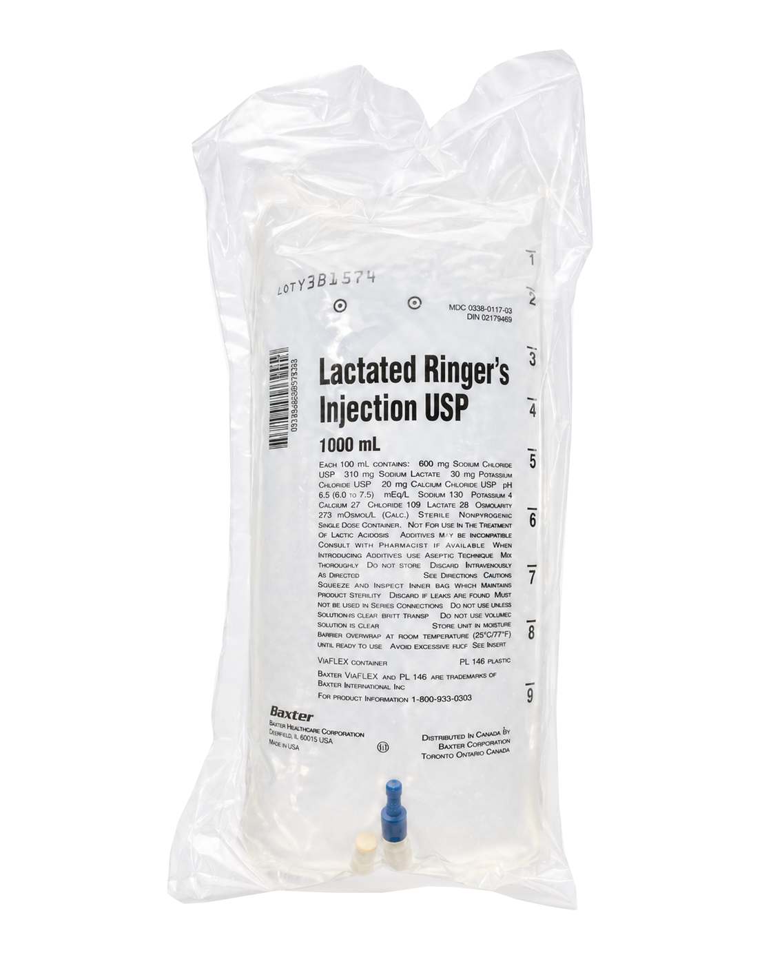 Baxter Lactated Ringer's 1000 mL IV bag in sealed overwrap